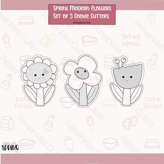 Spring Modern Flowers Set of 3 Cookie Cutter - Periwinkles Cutters