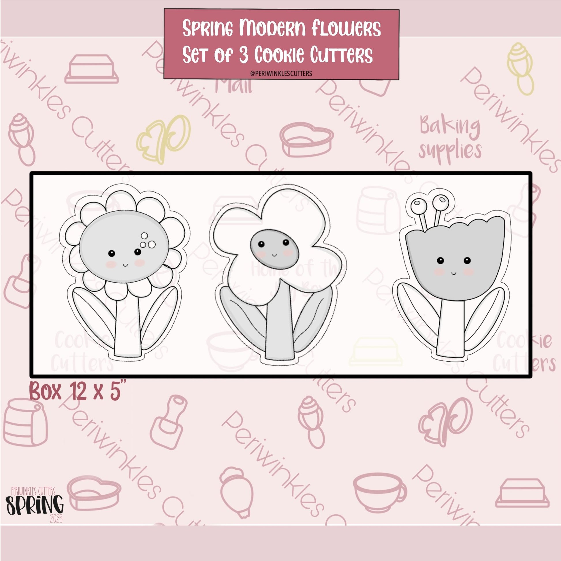 Spring Modern Flowers Set of 3 Cookie Cutter - Periwinkles Cutters