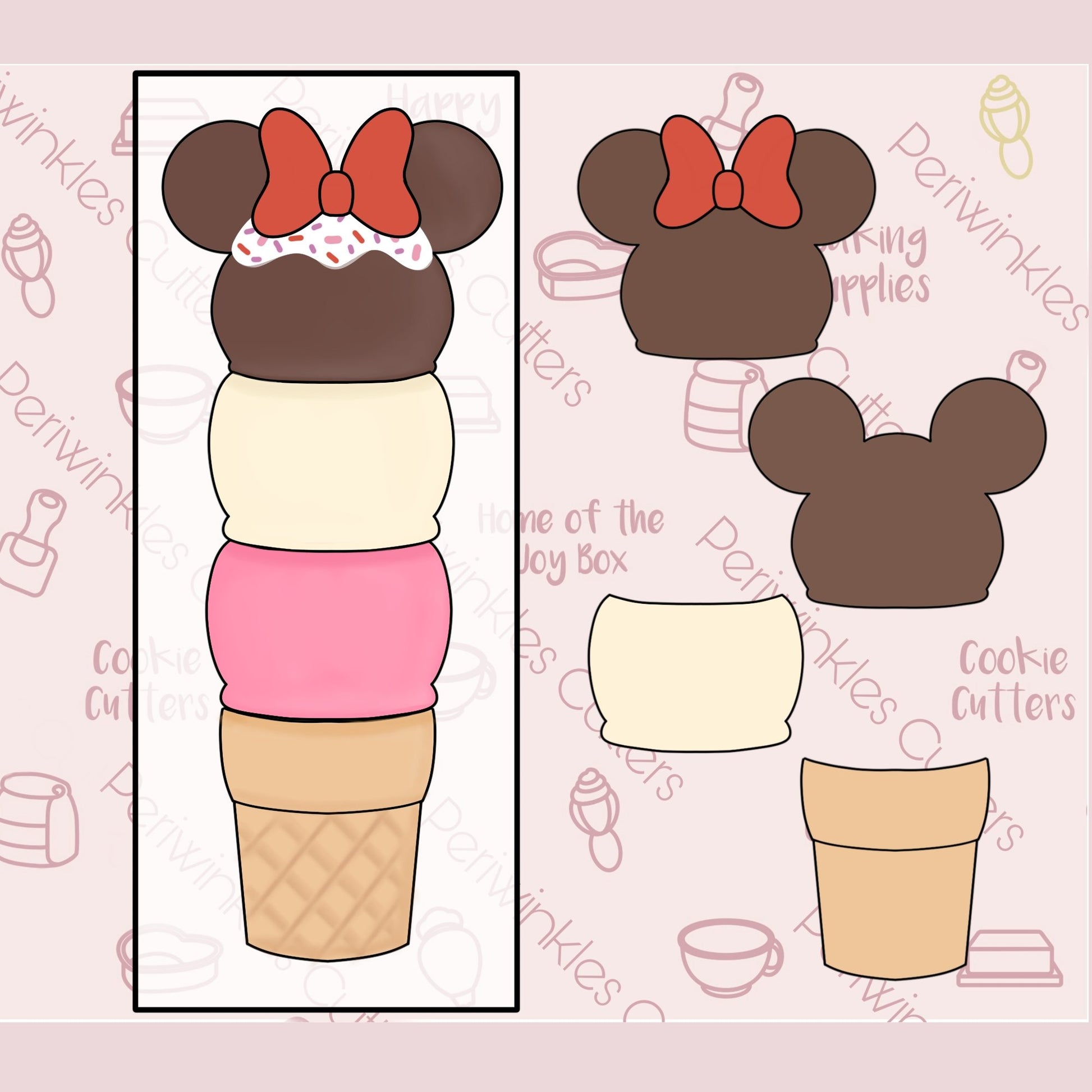 Stackable Mouse Ice Cream Set of 4 Cookie Cutter - Periwinkles Cutters