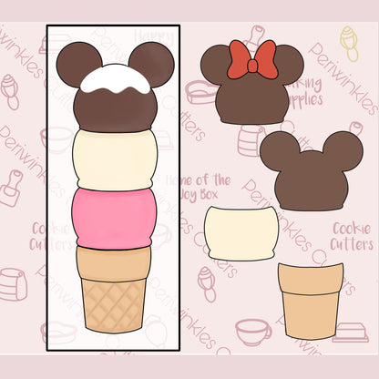 Stackable Mouse Ice Cream Set of 4 Cookie Cutter - Periwinkles Cutters