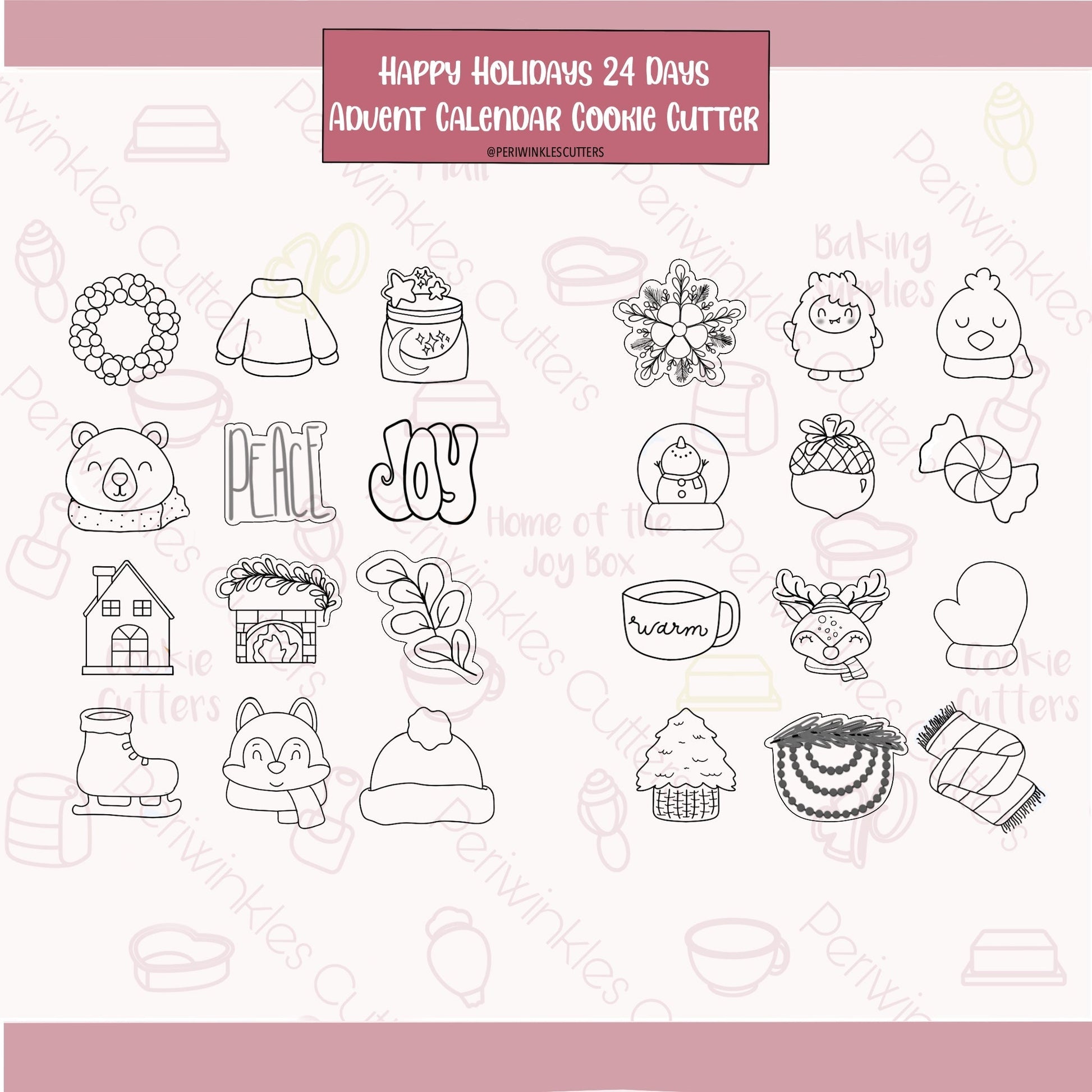 STL Files Happy Holidays 24 Mini Advent Calendar - Periwinkles Cutters