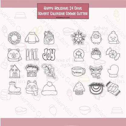 STL Files Happy Holidays 24 Mini Advent Calendar - Periwinkles Cutters