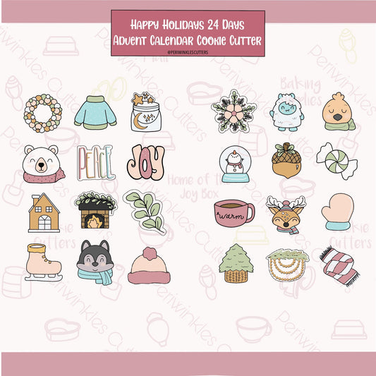 STL Files Happy Holidays 24 Mini Advent Calendar - Periwinkles Cutters