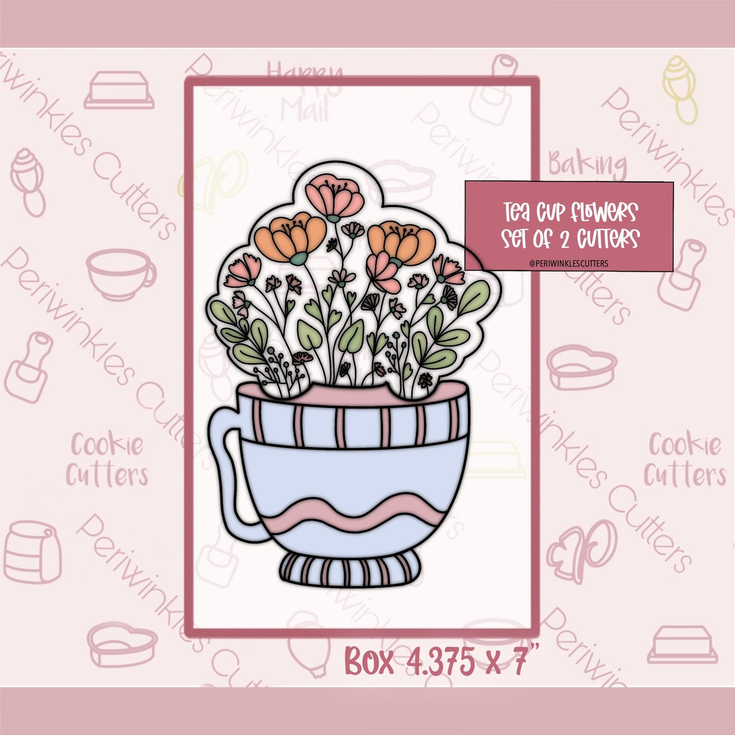 Tea Cup Flowers Set of 2 Cookie Cutter - Periwinkles Cutters