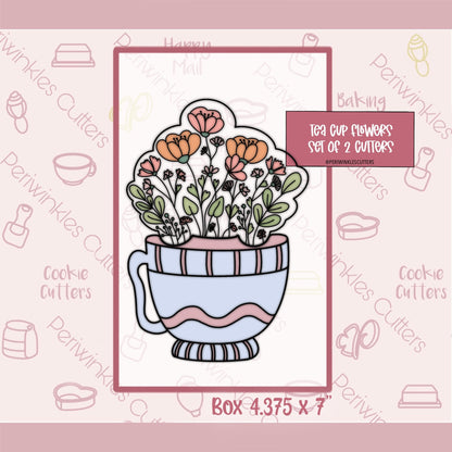 Tea Cup Flowers Set of 2 Cookie Cutter - Periwinkles Cutters