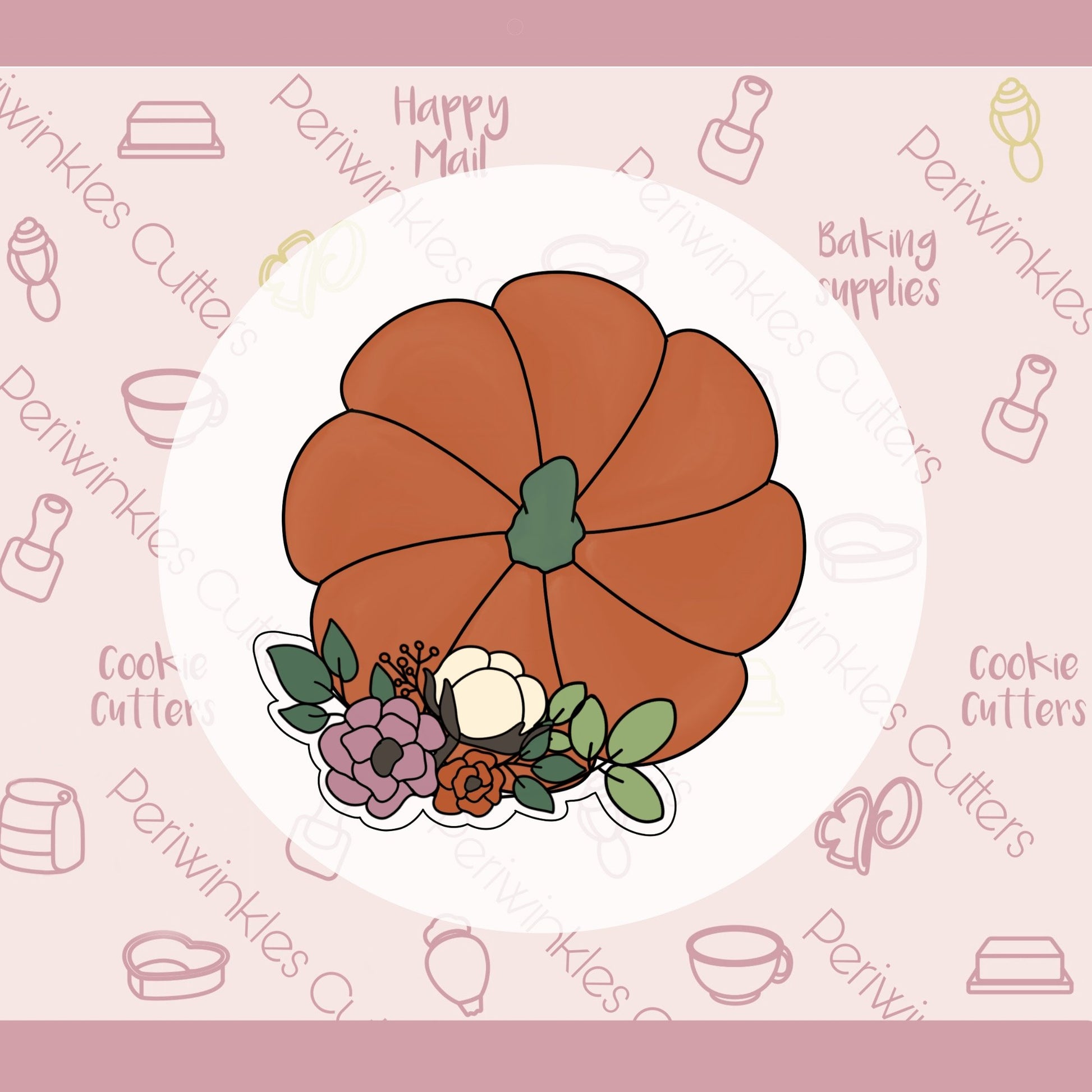 Top View Floral Pumpkin Cookie Cutter - Periwinkles Cutters