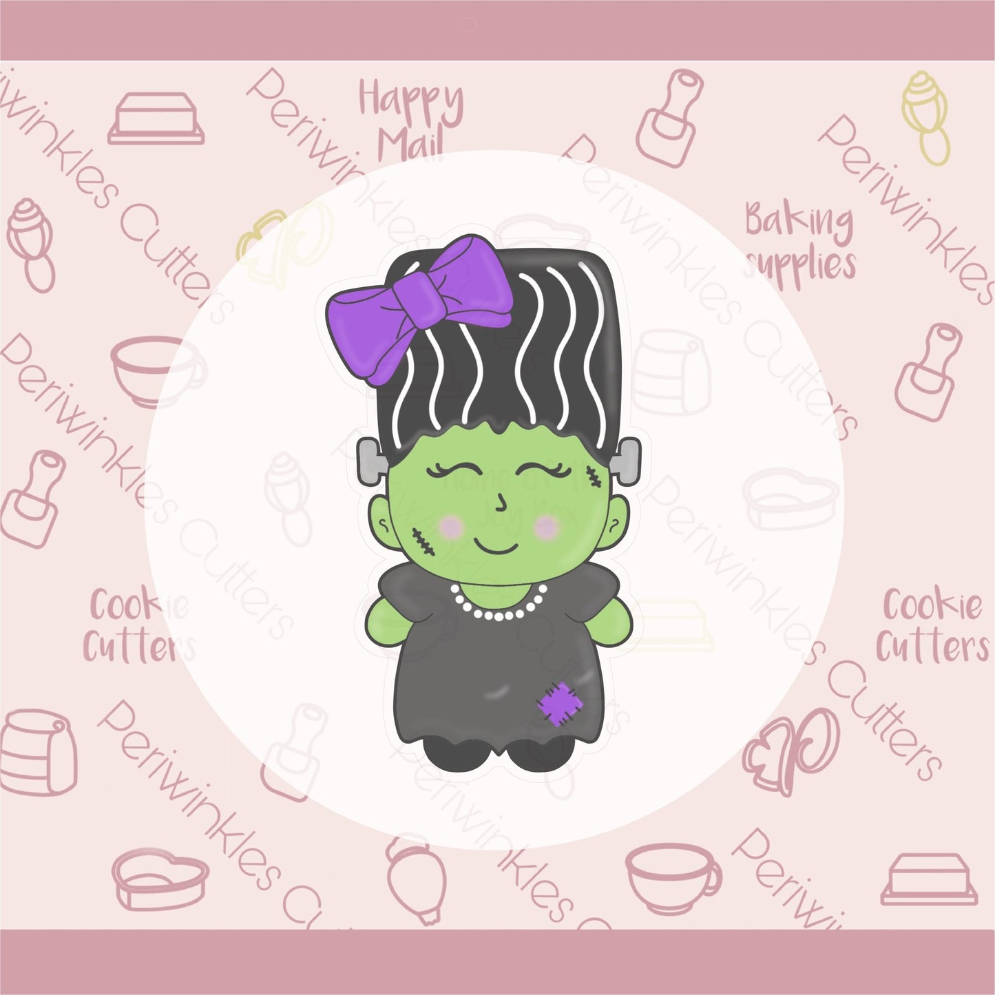 Trick or Treater Frankenstein Bride with Bow Cookie Cutter - Periwinkles Cutters