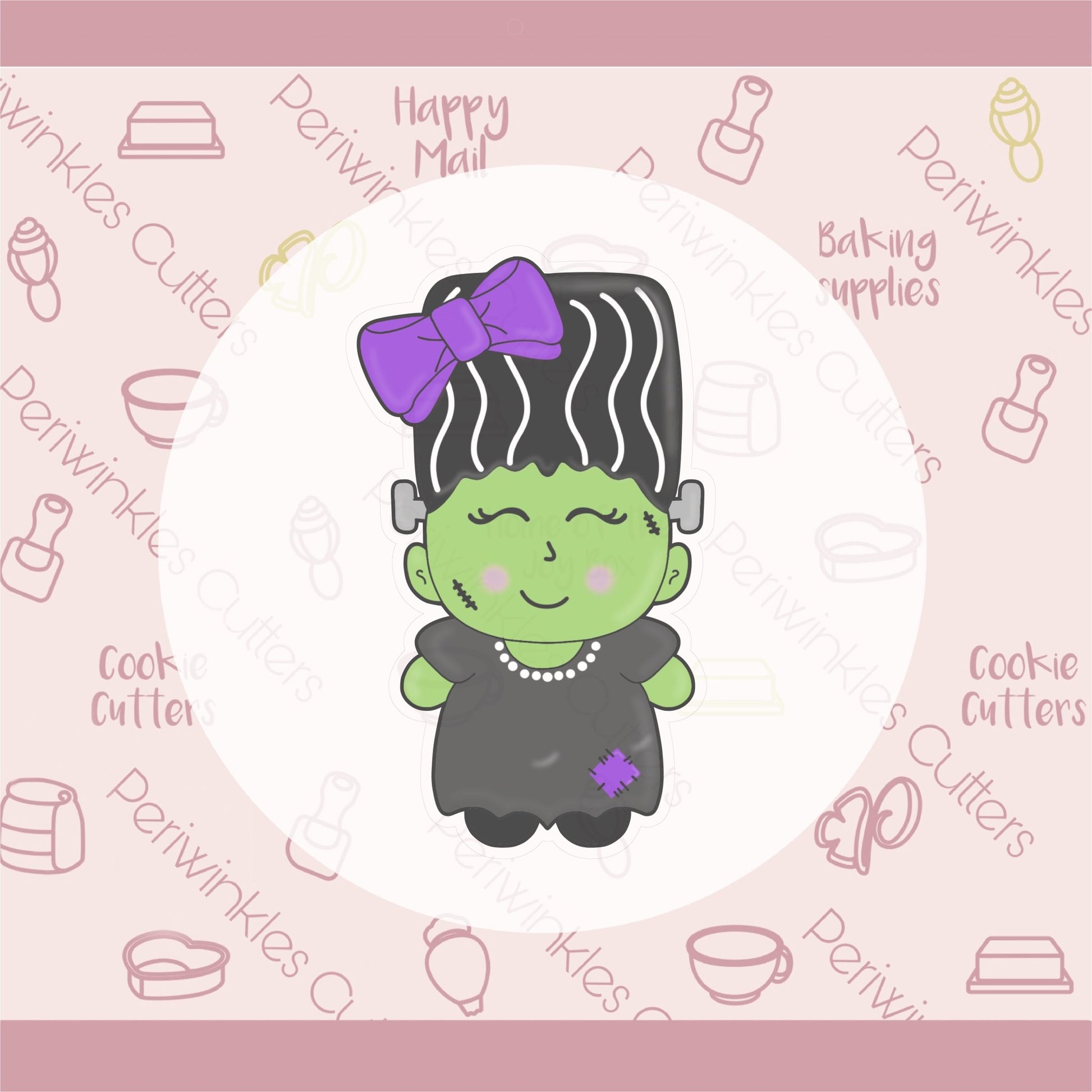 Trick or Treater Frankenstein Bride with Bow Cookie Cutter - Periwinkles Cutters