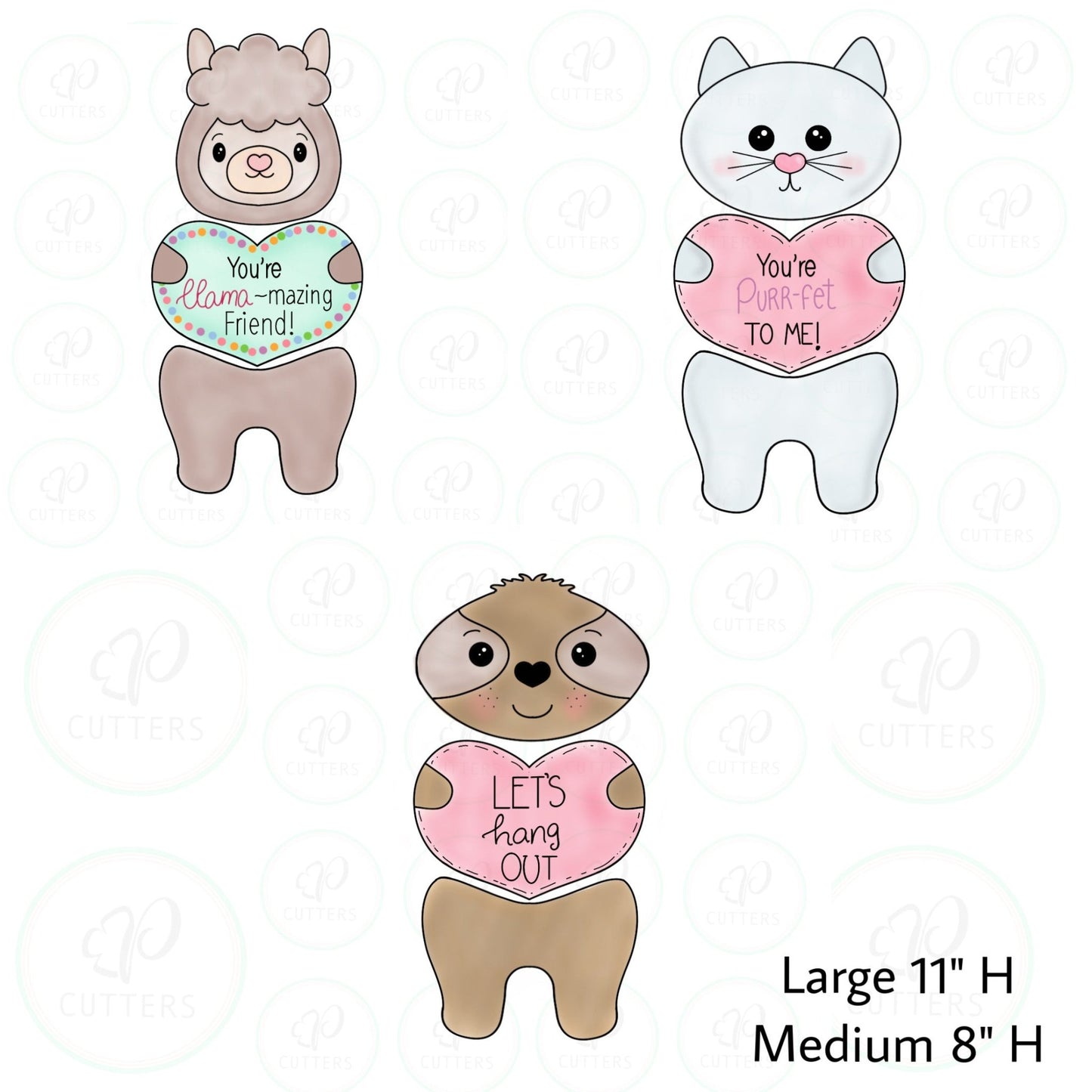Valentines Animals - 3 Pieces Cookie Cutter - Periwinkles Cutters