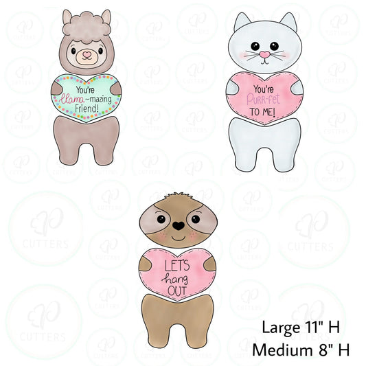 Valentines Animals - 3 Pieces Cookie Cutter - Periwinkles Cutters