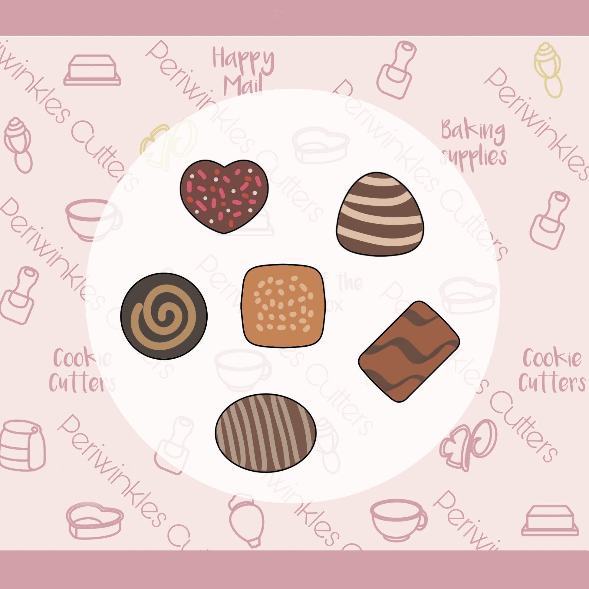 Valentines Chocolate Box Set of 6 Cookie Cutters - Periwinkles Cutters