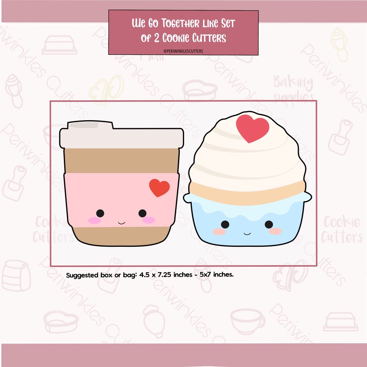 We go Together Like Coffee and Cupcakes Set of 2 Cookie Cutter - Periwinkles Cutters Cookie Cutter