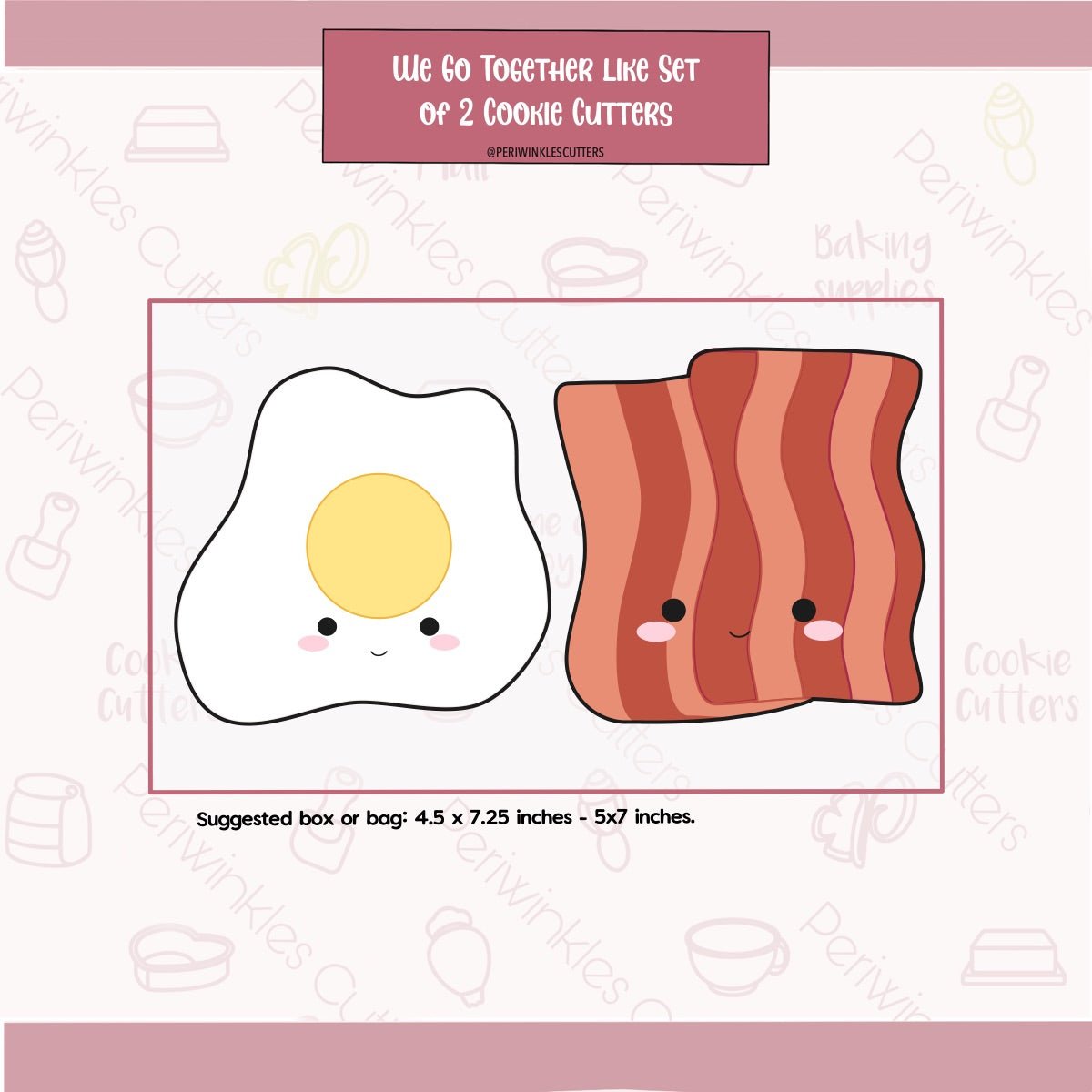 We go Together Like Eggs and Bacon Set of 2 Cookie Cutter - Periwinkles Cutters Cookie Cutter